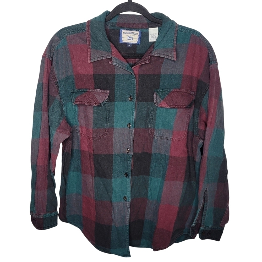 Vintage Lee 2 Tone Pocket Buffalo Plaid Button Up Shirt Size Medium